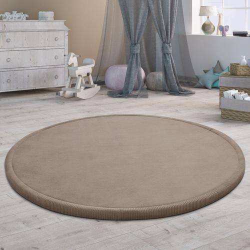 Kinderteppich Rund Kinderzimmer Teppich Baby Spielteppich Flauschig Rutschfest Beige, 120 cm Rund