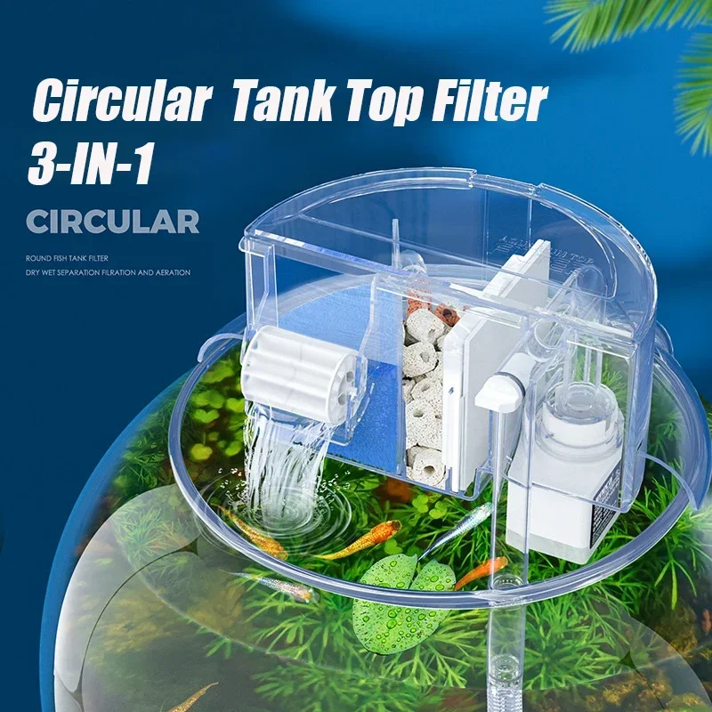 3-IN-1 runder Aquariumfilter, Aquarium-Aufhängungsfilter, Wasserreinigung, Wasserfallfilter, Top-Filter, Aquarium-Zubehör 4 W Image