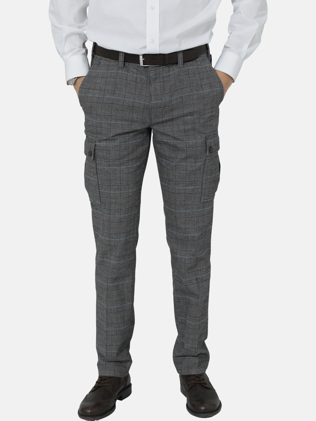 Cargohose BABISTA "Cargohose SILVENA", Herren, Gr. 27, N-Gr, grau (grau kariert), Obermaterial: 51% Baumwolle CO. 31% Polyester COOLMAX PES(Coolmax). 16% Viskose Birla CV Birla. 2% Elasthan EL., Hosen Cargohose