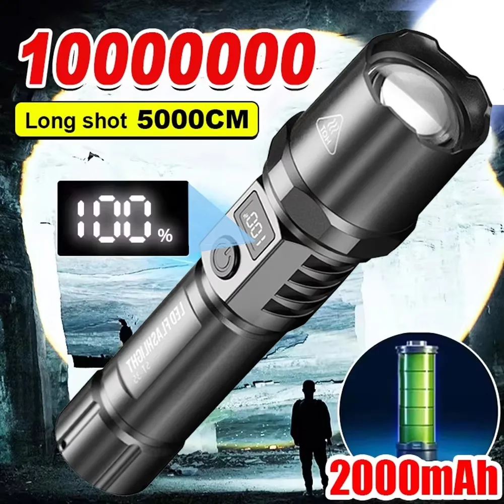 Superhelle LED-Taschenlampe, 3 Beleuchtungsmodi, eingebauter Akku, Taschenlampen, USB C, wiederaufladbar, Zoom Self Defensa Tactical Torch Image