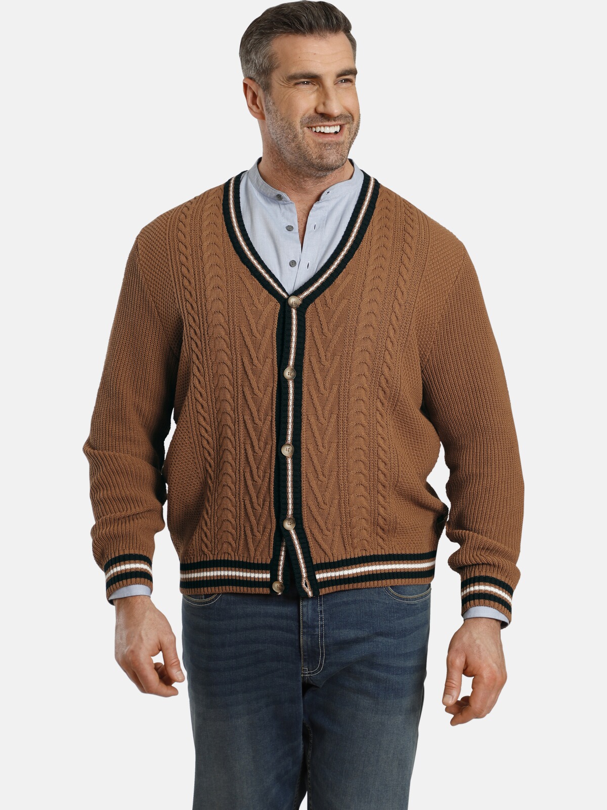 Strickjacke CHARLES COLBY "Strickjacke DUKE STARKS", Herren, Gr. XXXL, braun (cognac), Obermaterial: 50% Baumwolle CO. 50% Polyacryl PAN., unifarben, normal, Strickjacken Strickjacke