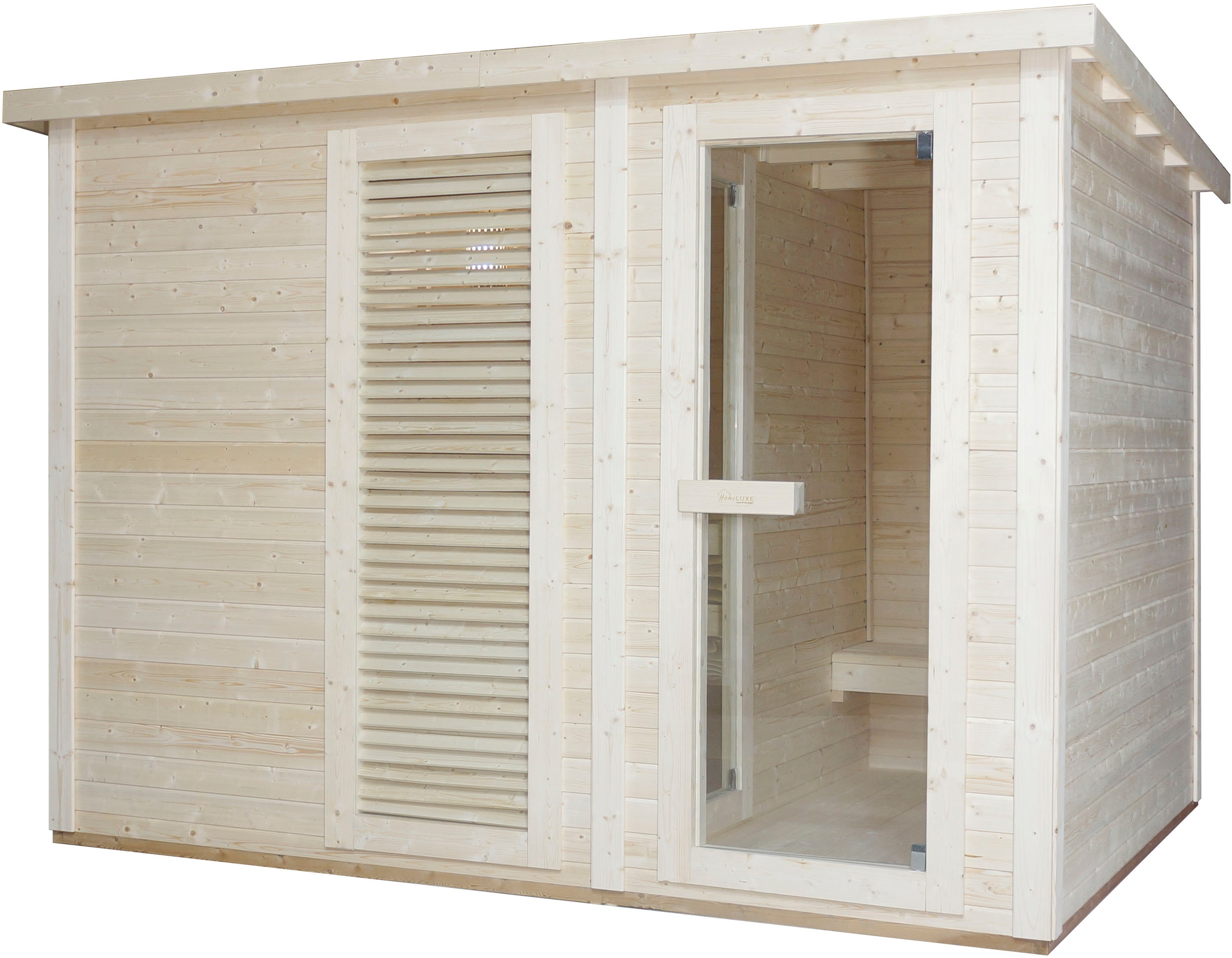 Sauna SANOTECHNIK "»VAASA« Außensauna", braun (holz), Saunaofen, 8 kW, Saunen, geeignet für 5 Personen, Fichetnholz Image