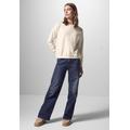 Langarmshirt STREET ONE STUDIO, Damen, Gr. 46, weiß (lucid weiß), Stoff, 46% Modal, 46% Polyester, 8% Elasthan, unifarben, casual, normal normal, U-Boot-Ausschnitt, Langarm Bündchen, Shirts, mit Elastikbund