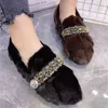 Luxus Nerz Pelz Frauen Wohnungen Kristall Casual Faulenzer 2026 Neue Winter Warme Pelz Fahren Schuhe Frau Größe 42 Espadrilles Creepers