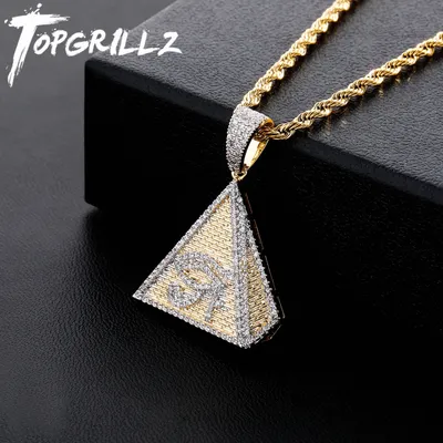 TOPGRILLZ Hip Hop Gold Farbe Überzogen Ägyptischen Pyramide Auge des Horus Anhänger Halskette Iced