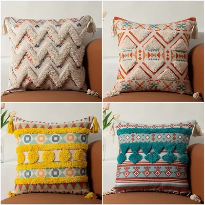 Boho Kissen bezug 45x45 Leinwand getuftet Wohnkultur Kissen bezug Quaste bestickte Kissen bezüge Image