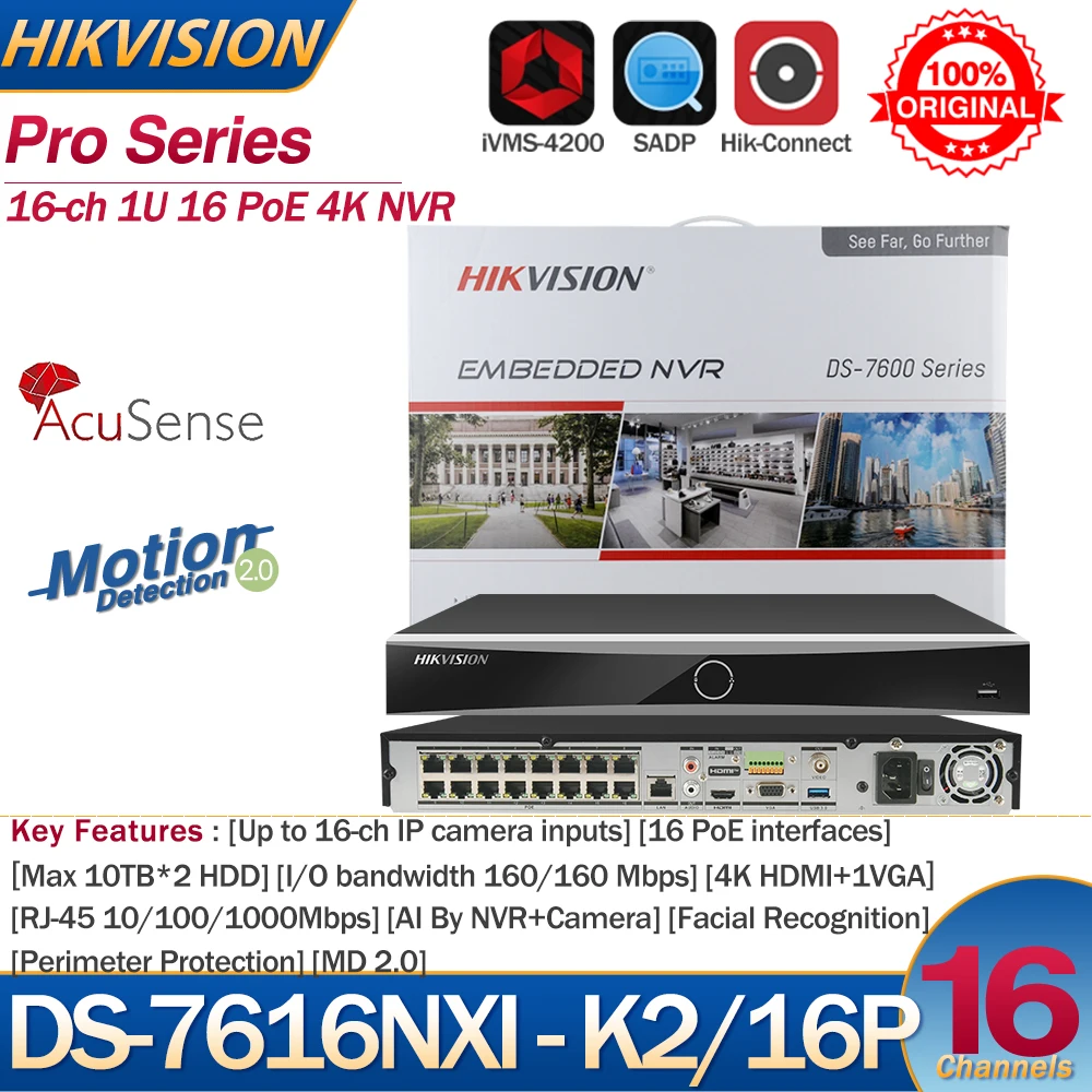 Hik vision nvr 16-ch poe acu sense 4k nvr DS-7616NXI-K2/16p 16-Kanal-Kameraeingänge Netzwerk-Video recorder unterstützen Kamera von Dritt anbietern Image