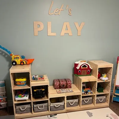 Holzkunst für Kinderzimmer, Spielschild Spielzimmer, Spielzimmer Wanddekoration, Holzschild mit Image