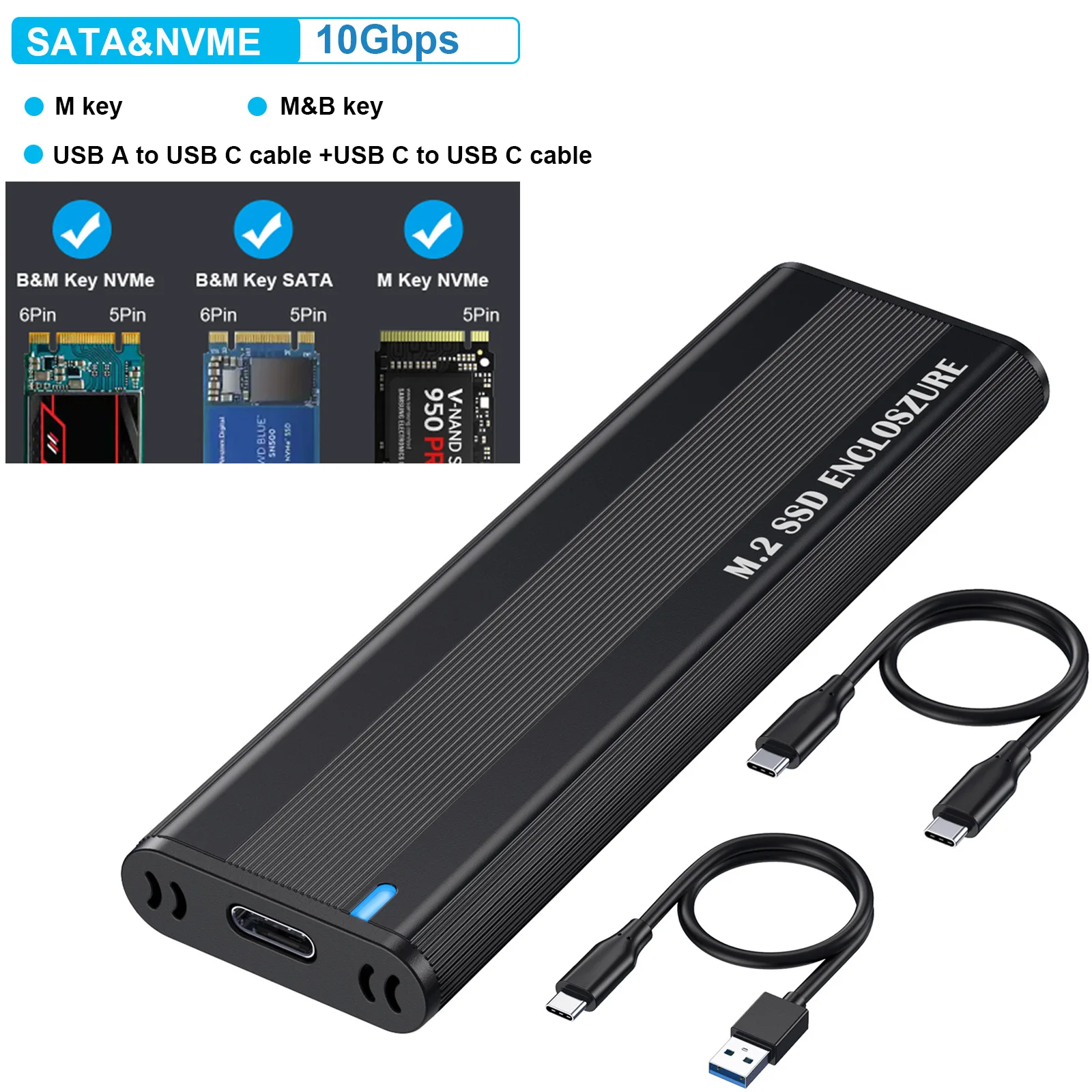 10gbps m.2 nvme ssd gehäuse dual protokoll nvme sata m.2 zu usb typ c 3,1 ssd adapter für nvme pcie ngff sata ssd disk box Image