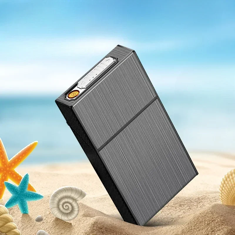 Wiederaufladbares Zigarettenetui mit integriertem Feuerzeug, es gibt feinen und rauen Rauch, 20 Zigarettenetui, USB Image