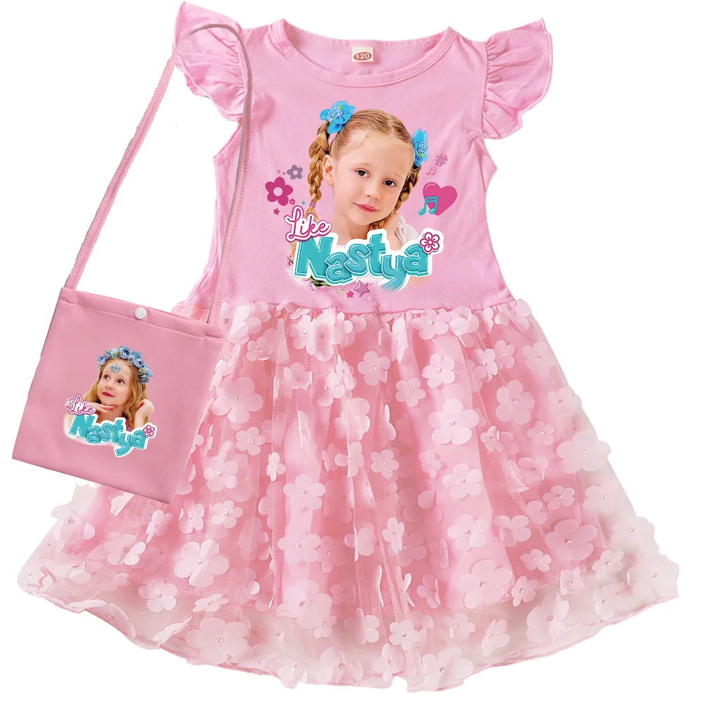 Russische Wie Nastya Kleidung Kinder Hochzeit Party Spitze Kleid Baby Mädchen Kurzarm Casual Kleider Kind Sommer Prinzessin Vestidos Image