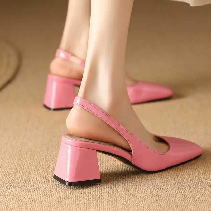 Elegante Slingback-Sandalen für Damen, Sommerschuhe, Rosa, Schwarz, Nude, mittlere Absätze, Pumps, geschlossene Zehen, Büro-Party-Schuh, weiblich, große Größe 45