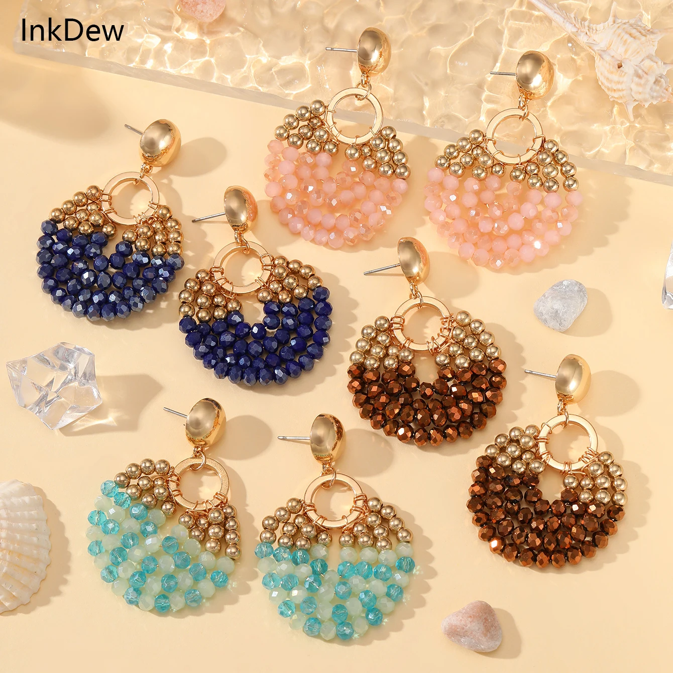 INKDEW Runde Elegante Tropfen Ohrringe für Frauen Große Lange Ohrringe Handgemachte Kristall Facettierte Perlen Ohrringe Schmuck Mode EA158 Image