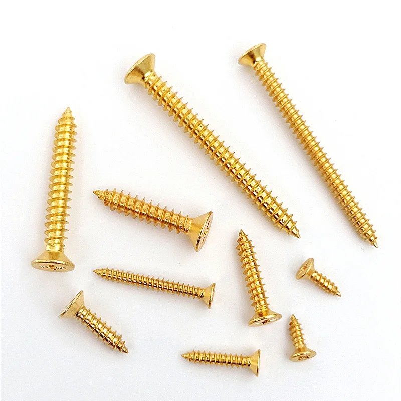 Messing-Blechschraube mit Senkkopf, M2, M2,5, M3, M3,5, M4, M5, Kupfer, Kreuzschlitz, Kreuzschlitz, flach, selbstschneidende Holzmöbelschraube Image