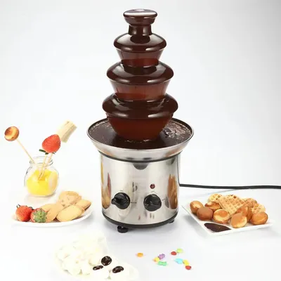 4-Tier Electric Chocolate Fondue Fountain Machine Easy to Clean Reusable Melts Cheese Candy