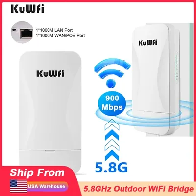 KuWfi 900Mbps 5.8Ghz Outdoor CPE Bridge Wireless Wifi Bridge Point to Point Up to 2KM IP65 Gigabit