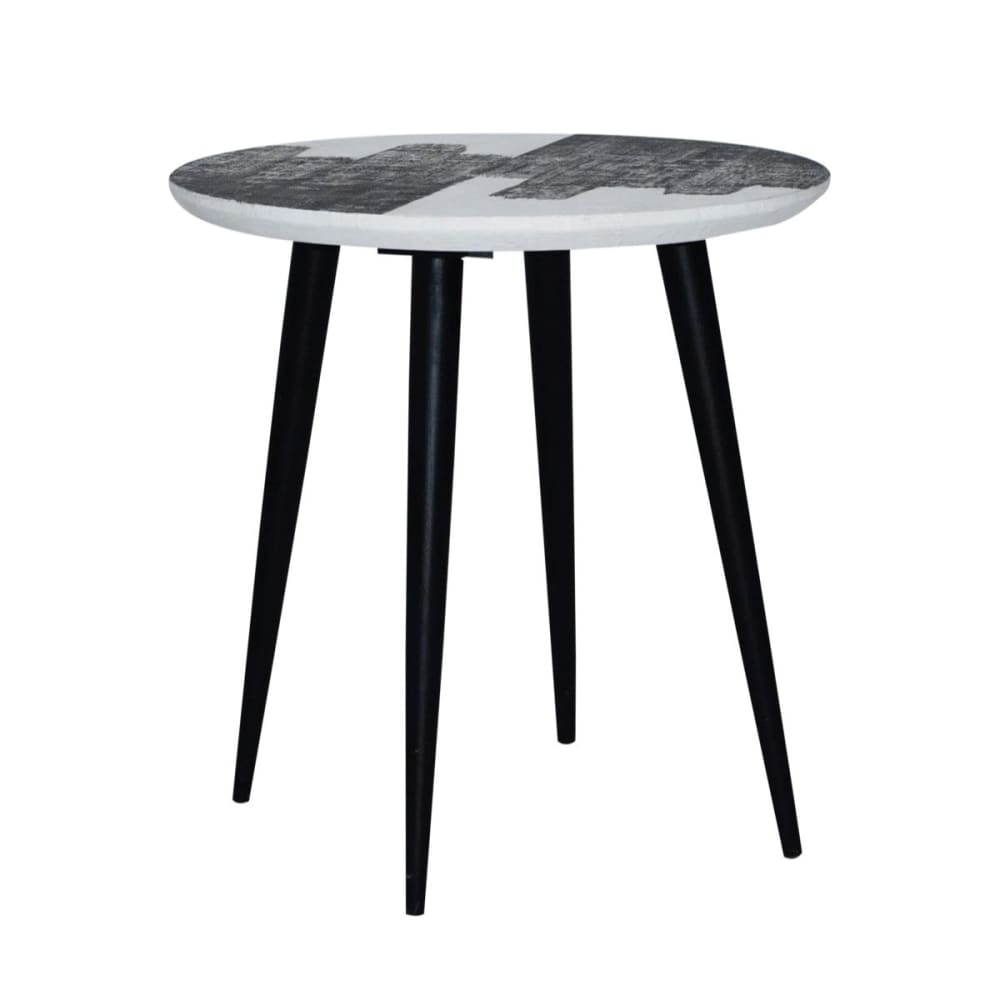 Bout de canapé avec plateau à peinture abstraite argent - L50 cm