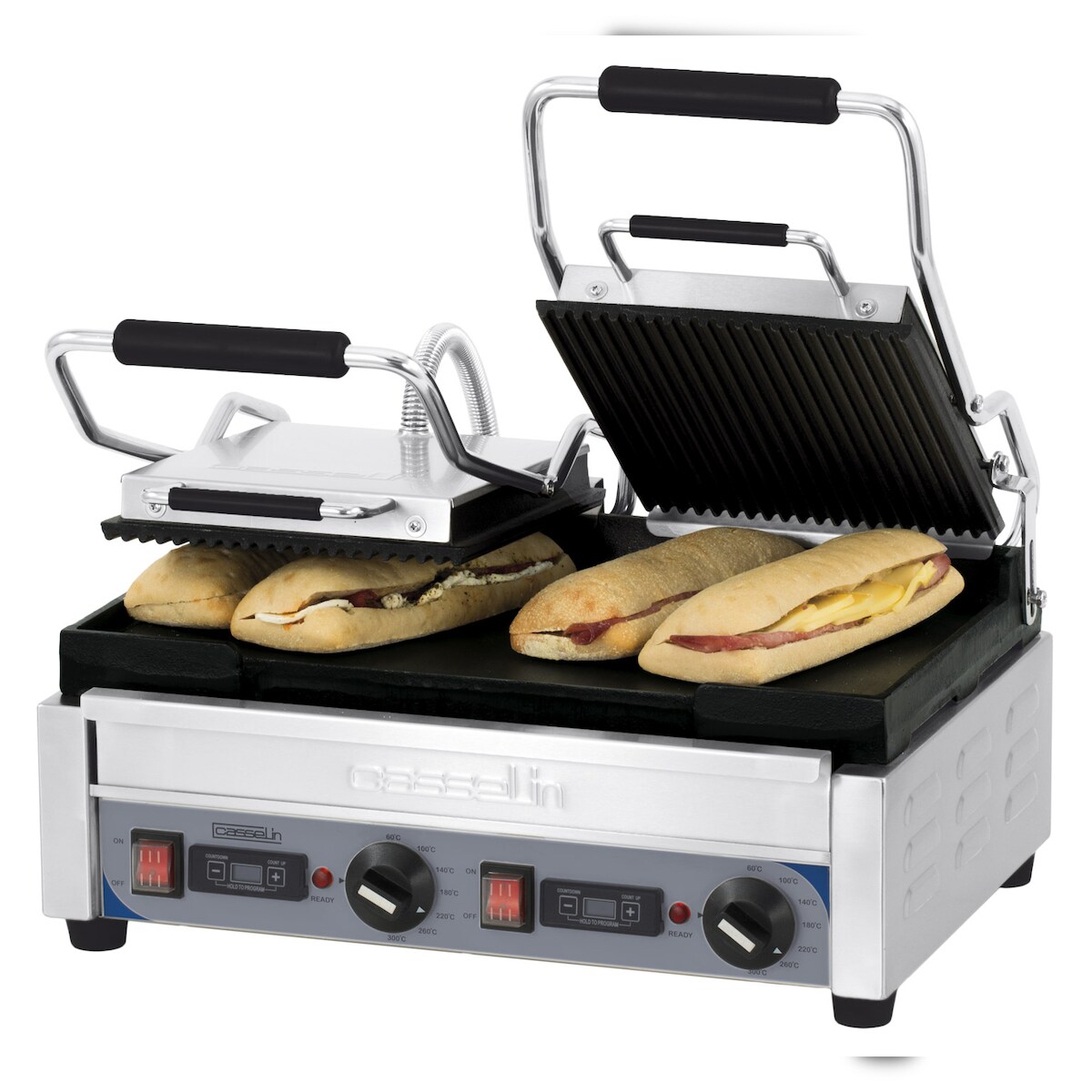 Panini Grill 2-fach - Premium - Gerillt / Glatt mit Timer CGP2RLPT Casselin Image
