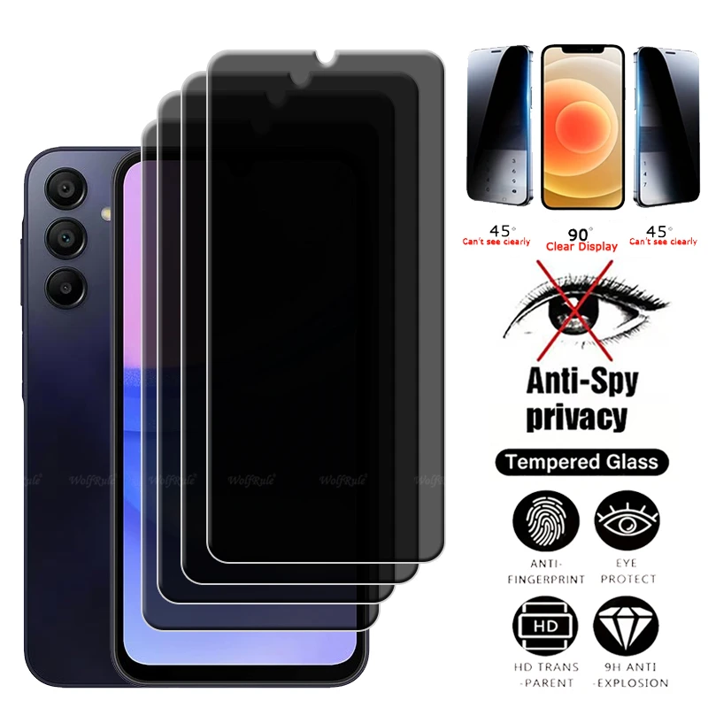 1/2/3/4 pezzi per Samsung A15 vetro Samsung Galaxy A15 vetro temperato 9H HD privacy anti-spia copertura colla protezione schermo Samsung A15 A 15