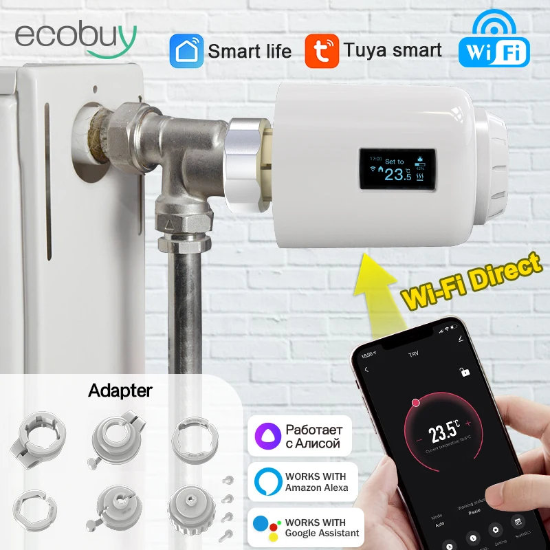 Tuya Smart Thermostatic Radiator Valve Wifi TRV Radiator Head Valve Thermostat Wifi Temperature Controller Alexa Google Home