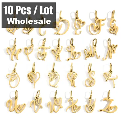 10PCS Heart Art Initial Alphabet Pendant DIY Name Customized Birthday Gift Stainless Steel Women