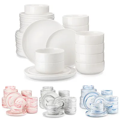 MALACASA 18/36-Piece Ceramic Plate Porcelain Dinnerware Set with 6/12 Pcs Dinner/Dessert Plates,Bowl Tableware Set for 6/12