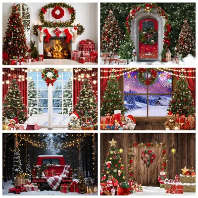 Merry Christmas Backdrop Winter Snow Xmas Tree Gift Santa Claus Family Party Decor Background For