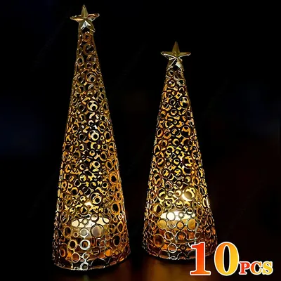 1-10PCS Christmas Holiday Metal Christmas Tree Candlestick Candle Cup Wedding Decoration Tea Wax Small Round Cup Candle Holder