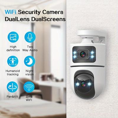 TEMU Dual Lens Wireless Ip Camera, Ptz Outdoor With 2.4g Wifi, , Auto Tracking, Night Vision, Audio, Motion Detection For Safety And Monitor