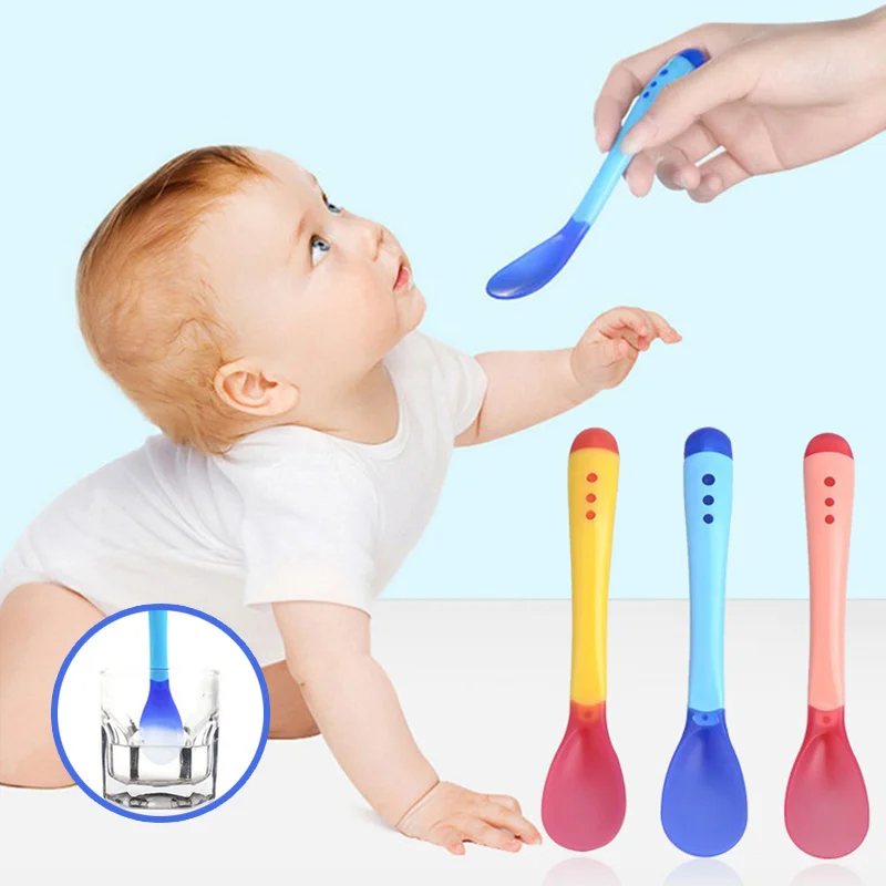 Baby Schnuller Fütterung Löffel Gabel Solide Liefert Gebogenen Griff Leicht Zu Halten Kinder Geschirr Baby Essen Ausbildung Löffel Utensil Image