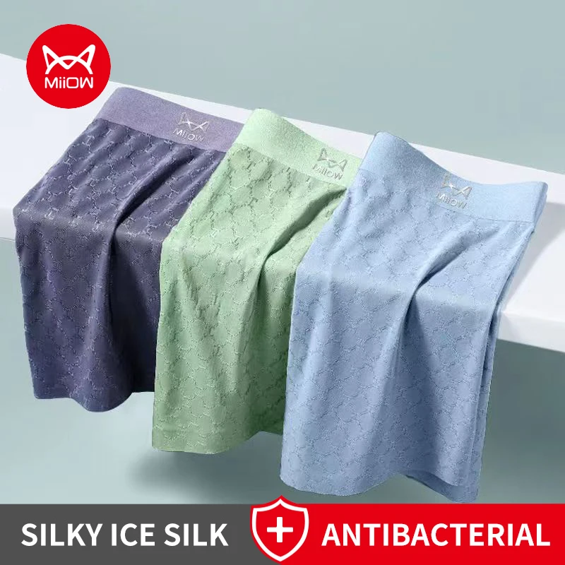 MiiOW 3Pcs Cool Ice Silk Schlüpfer der Männer Atmungsaktives Mesh Herren Unterhosen 3A Antibakterielle Mann Boxer Unterwäsche Männer Boxer badehose Image