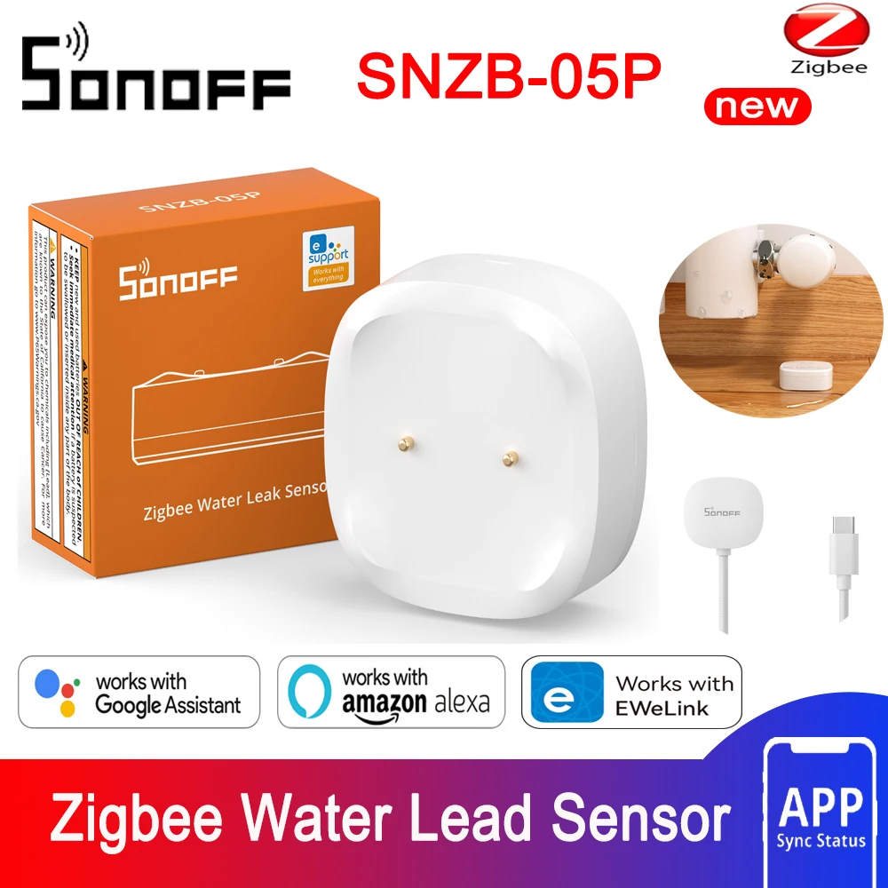 SONOFF SNZB-05P Zigbee 3.0 Wasserleckdetektor, 5 Jahre Lebensdauer, IP67, wasserdicht, Fernbedienung, Smart Home mit Alexa, Google Home Image