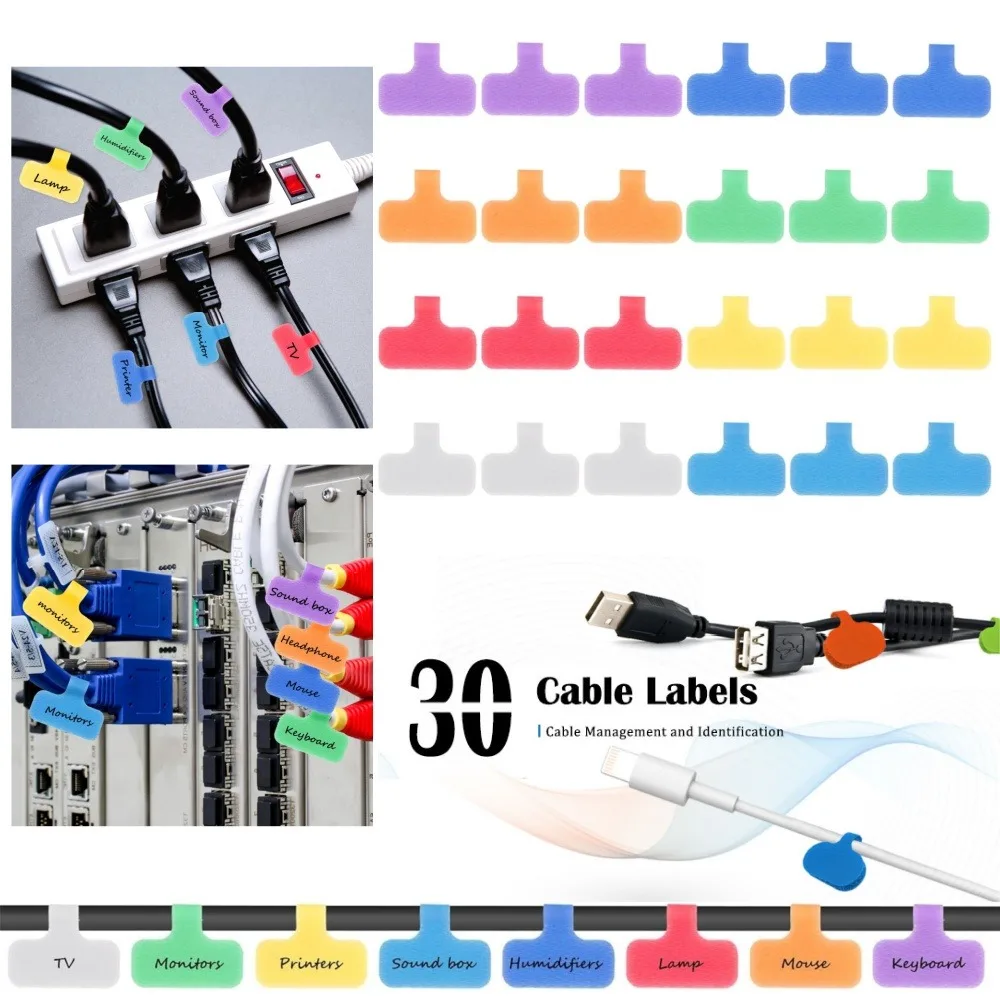 10-30 stücke farbige Kabel Draht Haft notizen mit Magic Tape Schreib erkennung wieder verwendbare Nylon Kabel Speicher Memo Desktop Organizer Image