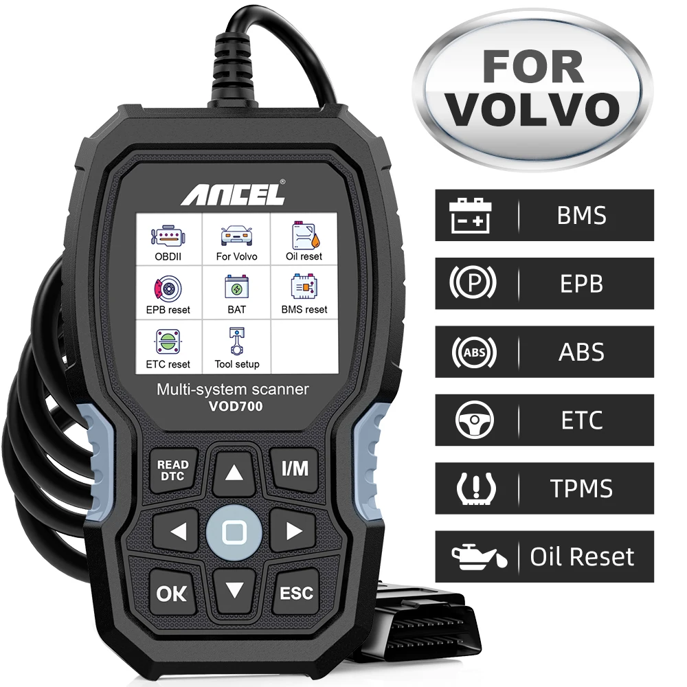 Ancel vod700 obd2 scanner für volvo auto code leser diagnose scan tool abs bluten injektor öl etc bms epb tpms D-P-F zurücksetzen Image