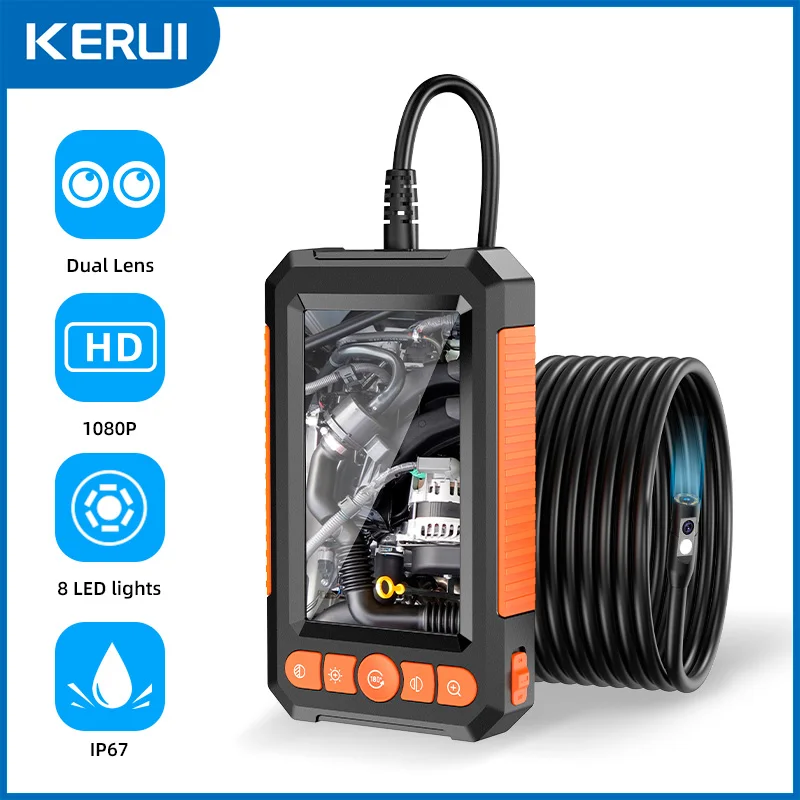 KERUI Dual Lens 1080P Endoskop mit 4,3 IPS-Bildschirm für Rohrkanalisation, wasserdichte Inspektionskamera, Endoskop-Monitor, Autoreparatur, LED Image