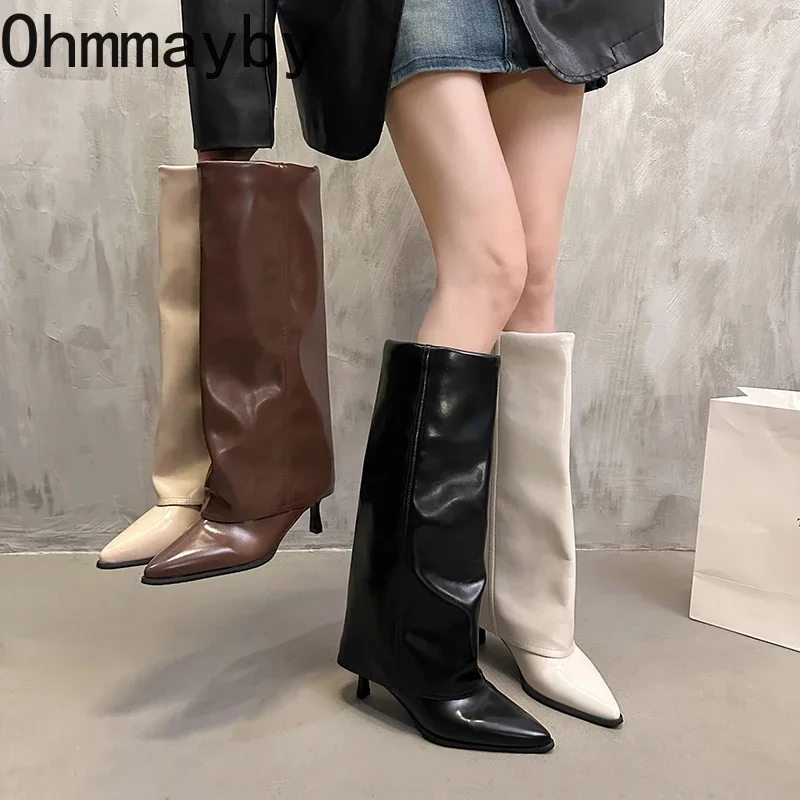 Street Style Frauen Kniehohe Stiefel Mode Spitz Lange Booties Dünne High Heels Herbst Winter Schuhe