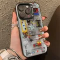 Custodia per telefono con motivo a circuito meccanico creativo per IPhone 16 15 11 13 12 Pro Max 16E XS XR X 7 8 Plus Coperture rigide color argento