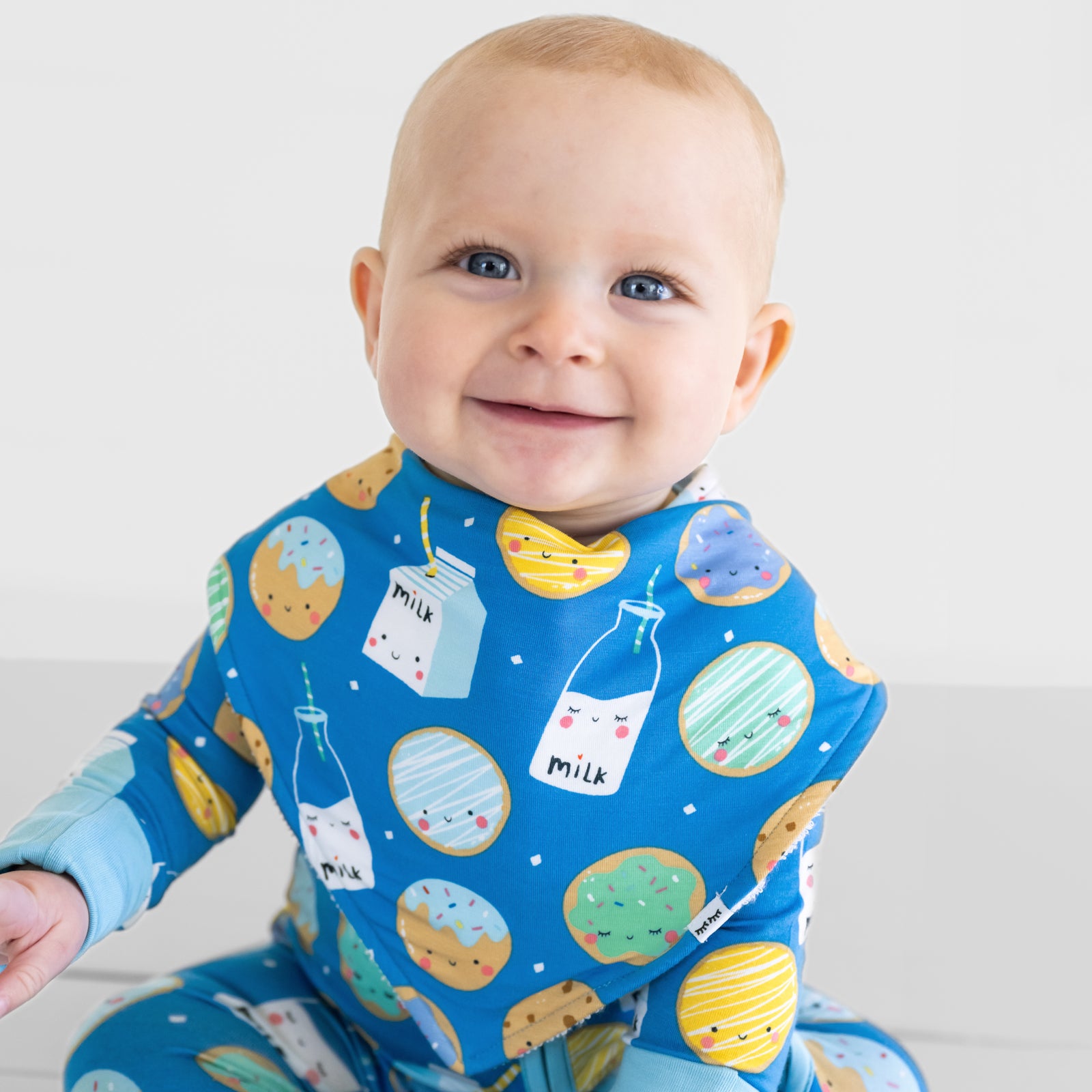 Blue Cookies & Milk Bamboo Bandana Bib - OSFA