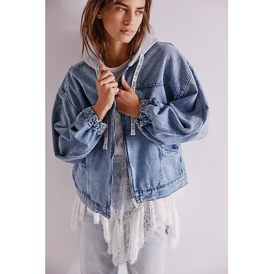 We The Free Iggy Hooded Denim Jacket at Free People in Tennis Court Wash, Size: Large