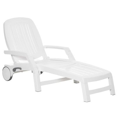 Outdoor Chaise Lounge Chair on Wheels with Storage Box, Waterproof Lounger with Quick Assembly, Folding Design