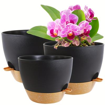 "TEMU 3-piece Set Of Automatic Watering Plant Pots: 12"", 10"", And 9"" Diameter, With Drainage Holes And Decorative Base, Suitable For Indoor And Outdoor Plants"