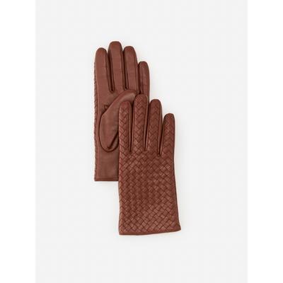 J.McLaughlin Women's Dolomiti Woven Leather Gloves Cognac, Size Large | Cashmere/Wool/Leather