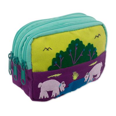 Lovely Llamas,'Cotton Blend Three-Compartment Cosmetic Toiletry Bag'