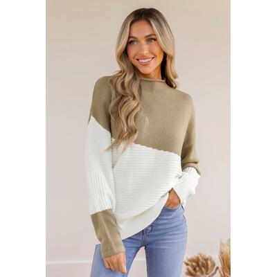 Ribbed Colorblock Mock Neck Jumper
