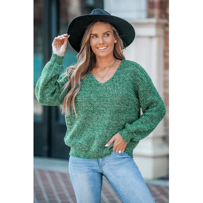 Green V-Neck Drop Shoulder Long Sleeve Jumper