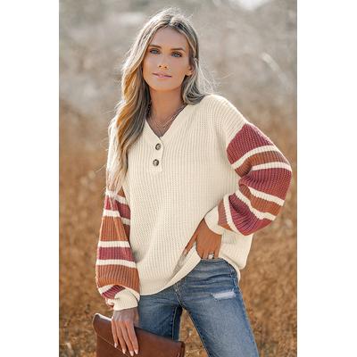 V-Neck Buttoned Striped Jumper