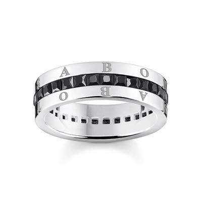 Fingerring THOMAS SABO "schwarze Steine pavé, TR2361-643-11-52,54,56,58" Gr. 56, silber (silberfarben, schwarz, schwarz)