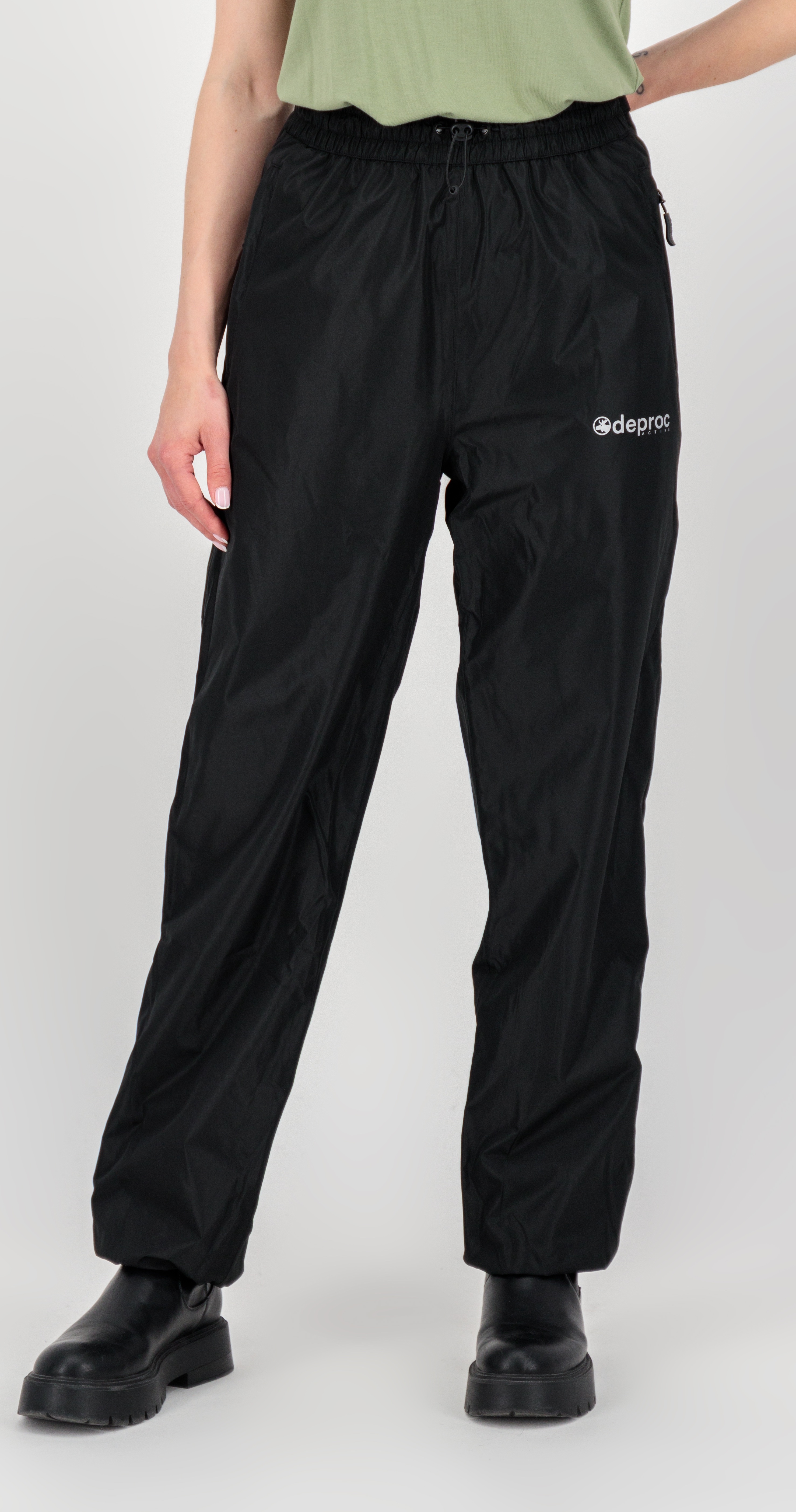 Regenhose DEPROC ACTIVE "KORSIKA WMN", Damen, Gr. XS (34), Normalgrößen, schwarz, 100% Polyester, Hosen Regenhose, Seitlicher Öffnungsreißverschluss,auch in Großen Größen erhältlich