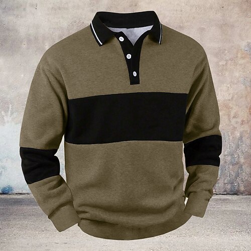 Homme Rayé Pull Polo de rugby Polos de Rugby manche longue Polos Col ancien Occasionnel Extérieur Rue Tenue Quotidienne Impression 3D Boutons Printemps Automne Hiver Bordeaux Noir Bleu