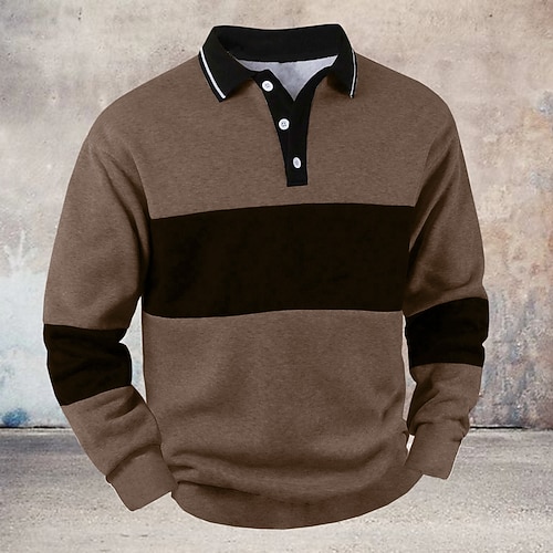 Homme Rayé Pull Polo de rugby Polos de Rugby manche longue Polos Col ancien Occasionnel Extérieur Rue Tenue Quotidienne Impression 3D Boutons Printemps Automne Hiver Bordeaux Noir Bleu